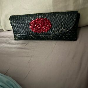 Elegant Black Clutch with Red Accent